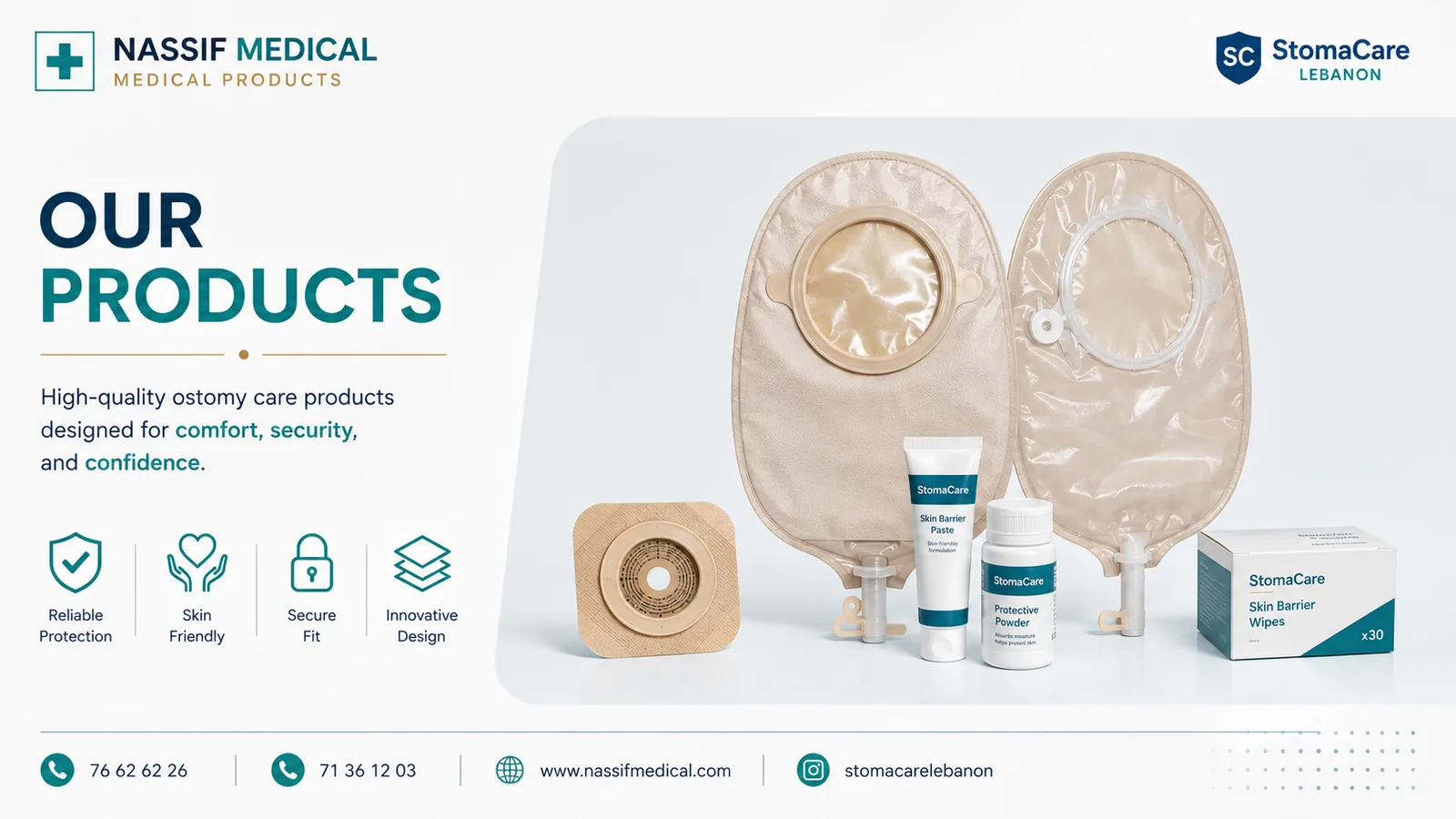 StomaCare Lebanon ostomy product range: bags, skin barriers and accessories
